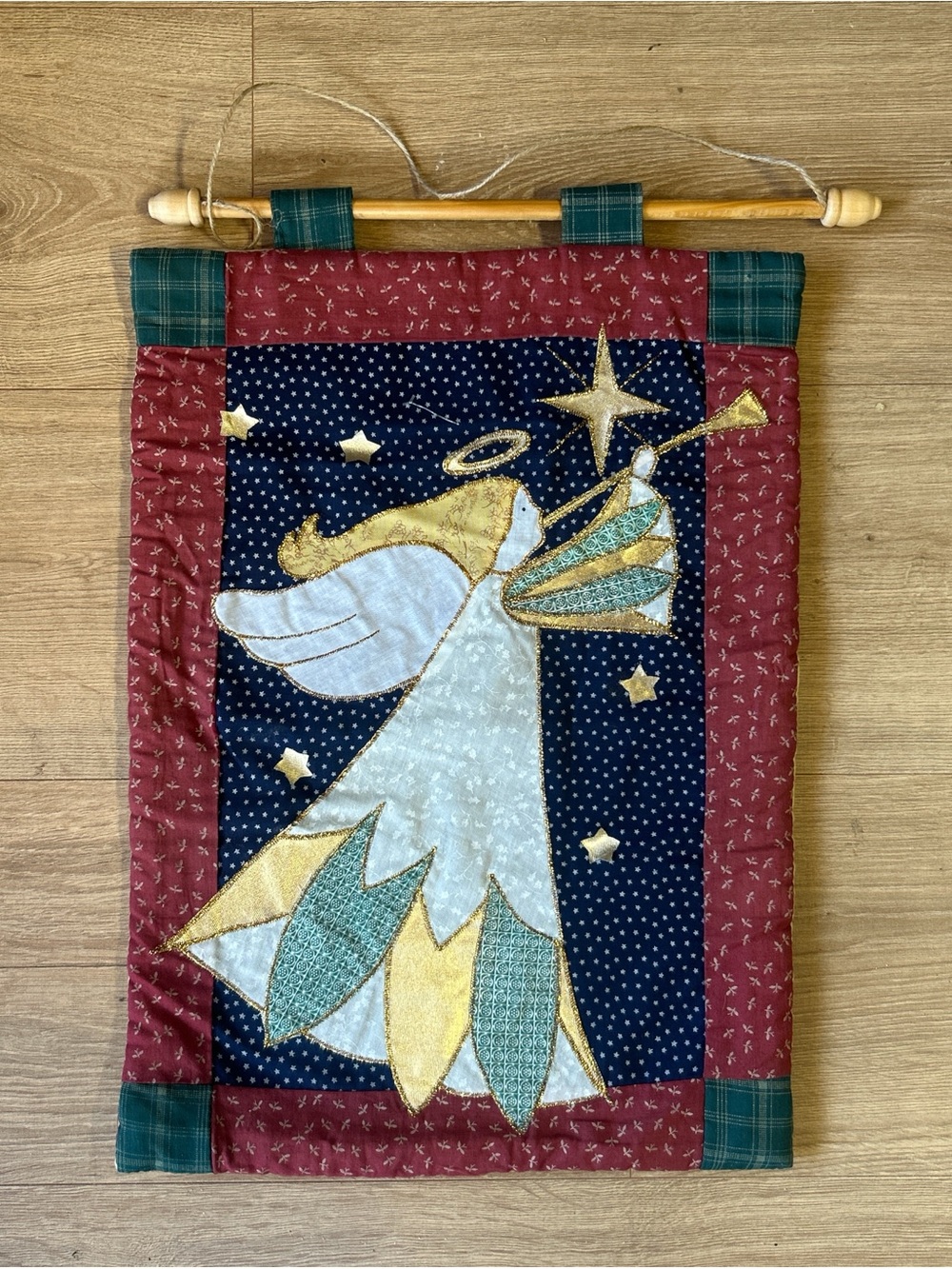 Festive Angel Tapestry Wall Hanging - Red, Navy & Gold